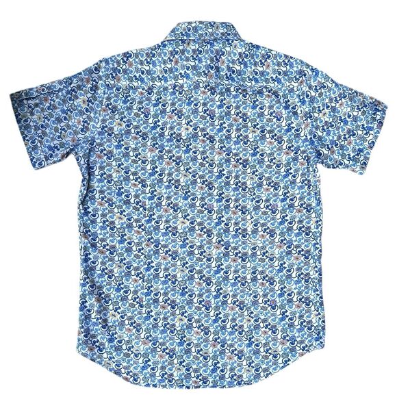 Robert Graham Shirt Men's Sm Blue Floral Short Sleeve Tailored Fit Button-Front - Picture 2 of 4